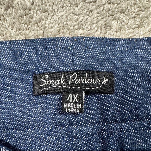 Smak Parlour Strawberry Blossom Embroidered Denim Wide Leg Pants High Rise 4X - Picture 11 of 16